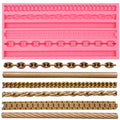 Chain and Rope Pattern Silicone Mold, 6 Designs, Pink Fondant Decorating Tool - color: pink(M17)
