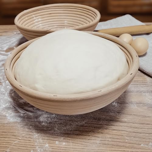 Banneton Bread Proofing Basket set of 2, 9 Inch Round Sourdough Proofing Baskets with Liner,Dough Proofing Bowls,Made of Natural rattan,for Sourdough Bread Baking Supplies - size: 2 set 9 inch Round