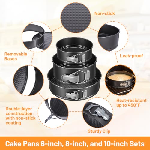 168pcs Cake Pan Set, 6 8 10 Inch Non-Stick Springform Pans Set, Leakproof Cheesecake Pan with Complete Cake Decorating Supplies Kit, Icing Tips, Baking Kit for Beginners & Home Bakers