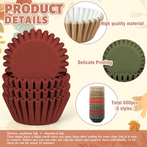 Whaline 600Pcs Fall Mini Cupcake Liners Warm Autumn Color Paper Baking Cups - color: fall color