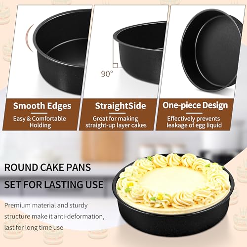 P&P CHEF 7 Inch Cake Pan Set of 3, Non-Stick Round Cake Pans - size: 7 Inch