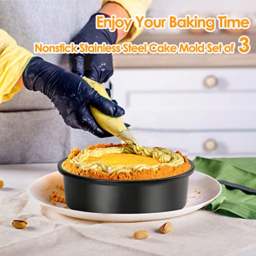 8 Inch Round Cake Pan Set of 3, Nonstick Coating Baking Round Cake Pans with Remvable Bottom for Birthday Layered Cakes,Party, Circle Cake Tins With Wider Grips for Oven Air Fryer, Black - color: 8-Inch Cake Pan Set of 3