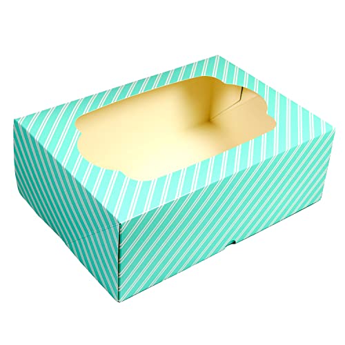 Global Sugar Art 14x10x5 Inch Quarter Sheet Box with Window, Blue, 10-Count - color: Blue Stripe