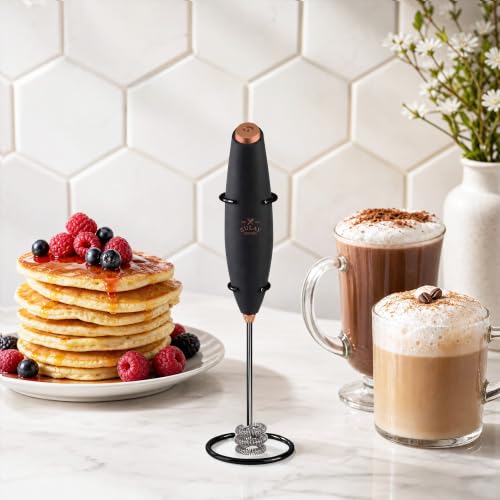 Zulay Kitchen Powerful Milk Frother Wand With Duracell Batteries - Ultra Fast Handheld Drink Mixer - Electric Whisk Foam Maker for Coffee, Lattes, Cappuccino & Matcha - Triple Whisk - Luster Copper - color: 05 - Black Copper, size: Triple Whisk + Batterie