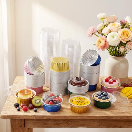200 Pack Aluminum Cupcake Liners with Lids,Multicolor,Plain - color: Multicolor, style: Plain