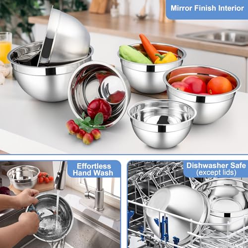 LIANYU Stainless Steel Mixing Bowls with Transparent Airtight Lids Set of 6 - color: Black, style: Atlas Base with Visible Lids