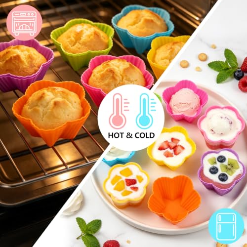 12 Pack Reusable Silicone Cupcake Liners Baking Cups Liners - color: Colored-Star