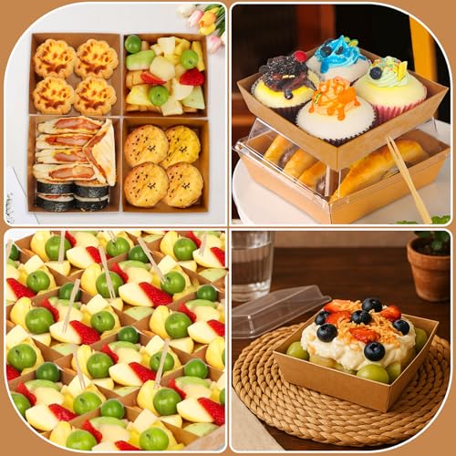 54 Pack Small Charcuterie Boxes with Clear Lids, Paper Mini Charcuterie Box To Go, Disposable Food Container with Lid, Dessert Boxes for Sandwich, Cookie, Sushi, Cake Slice, and Strawberries - color: Brown