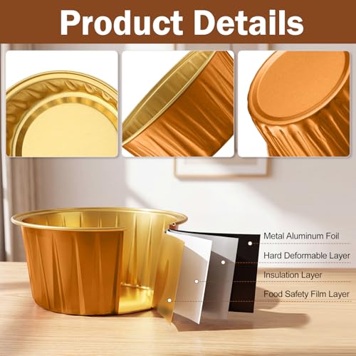 200 Pack Aluminum Cupcake Liners with Lids,Bronze Gold,Plain - color: Bronze Gold, style: Plain
