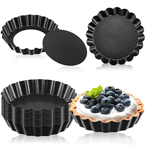 Tessco for you 16 Pcs Mini Tart Pans for Baking, Black Gray Round - size: 3 Inch (Round), style: Black Gray Round