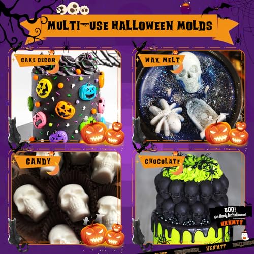 Halloween Molds Silicone for Chocolate 2 Pack, 3D Halloween Chocolate Candy Gummy Mold Skull Pumpkin Bat Ghost Witch Hat Spider tombstone Shapes Mold - style: Halloween 2PCS