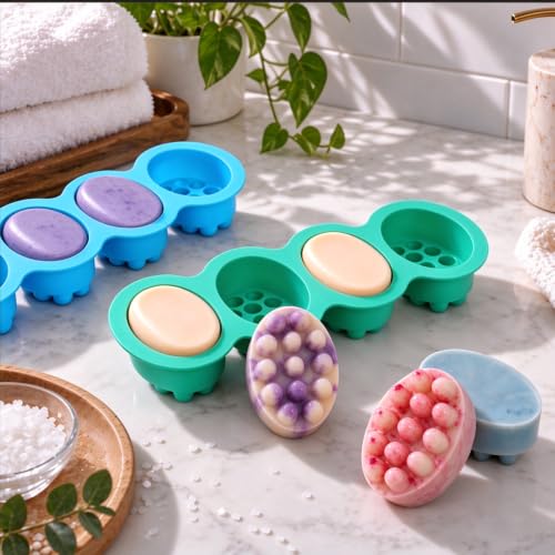 SJ Silicone Massage Soap Mold, 2-Pack 4-Cavity Soap Making Mold - color: Green+Blue / 3D Hair Comb