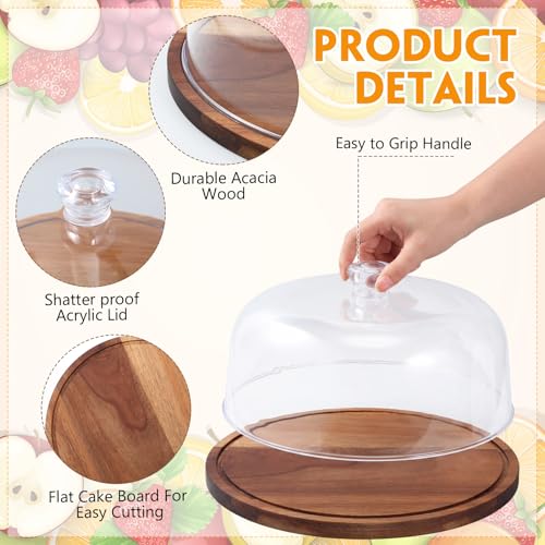 Mifoci 2 Pack Acacia Wood Cake Stand Serving Tray with Acrylic Lid, Charcuterie Table Display Set, 12 x 12 Inches Dessert Serving Tray Set for Bakery, Buffet, Home Party & Restaurant - color: Acacia Wood, size: 12 x 12 Inches