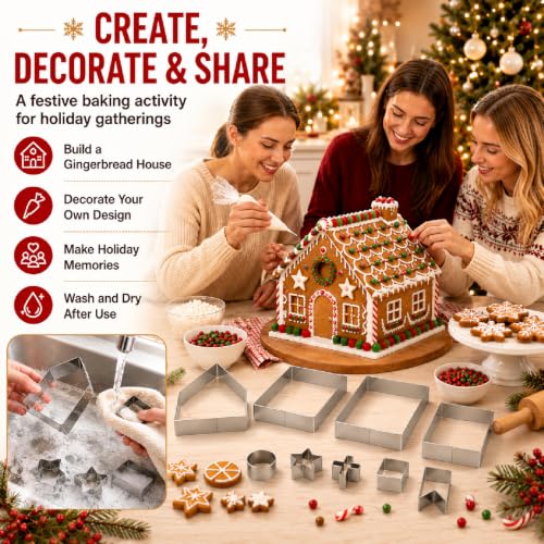3D Christmas Gingerbread House Cookie Cutters Set, FantasyDay 10 Pcs 430 Stainless Steel Cartoon Snowflake Biscuit Cutter Pastry Mold for Holiday Birthday Cake Dough Donut Fondant - Baking Dough Tool - color: #1