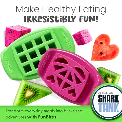 FunBites Sandwich Cutter for Kids Lunch, Crustless Bento 2-Pc Set, 2 Pack - color: Green Squares/Pink Hearts
