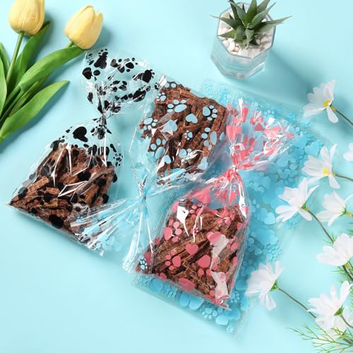 Comtim 100 Dog Treat Bags Pet Cellophane Bags for Dog Cat Treat Party - color: Blue
