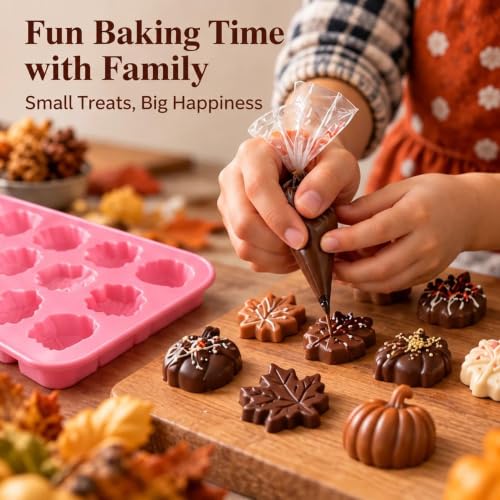 1-Piece Fall Pumpkin Leaf Acorn Silicone Chocolate Mold, 18-Cavity