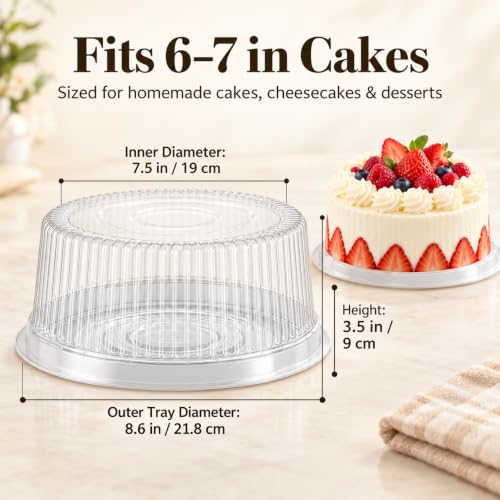 20 Pack 7 Inch Disposable Cake Containers with Lids, Clear Plastic Cake Carrier with White Base, PET Cake Boxes for Transport, Storing, Displaying Cakes, Bakery, Party, Dessert Gifts