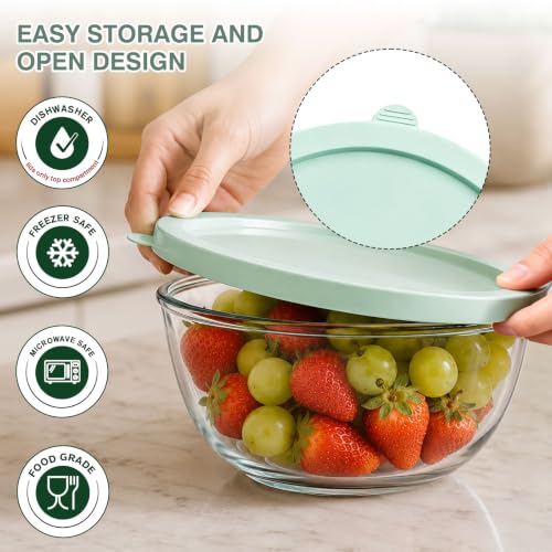 Greentainer Borosilicate Glass Mixing Bowls with BPA-Free Lids Set of 3 (2.9, 1.6, 0.7 QT), Clear Salad Bowl for Kitchen Baking, Cooking, Serving, Meal Prep, Dishwasher, Freezer & Microwave Safe