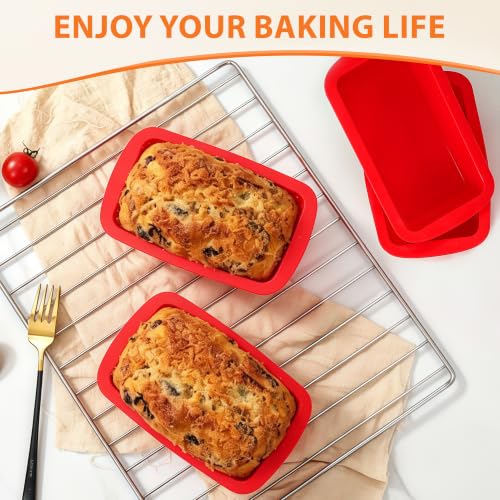 CAKETIME Mini Loaf Pans - 5.7 x 3.3 IN Silicone Bread Loaf Pans for Baking - color: Red, size: 5.7 X 3.3"