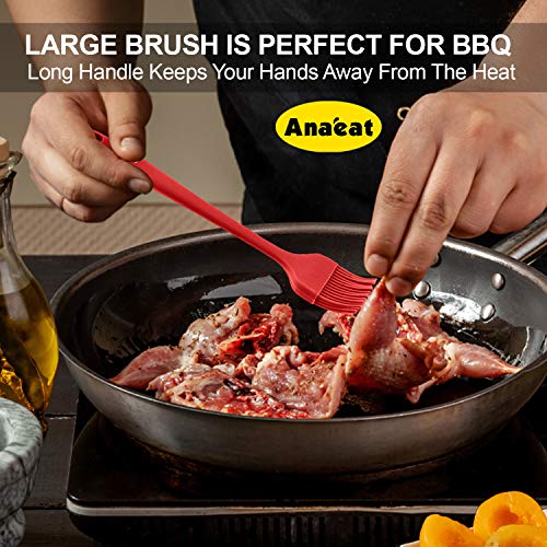Anaeat High Heat Resistant Silicone Basting Pastry Brush Set of 3- Hygienic One-Pieces Design Spread Oil Butter for BBQ Grill Barbecue Baking Kitchen Cooking - BPA Free & Dishwasher Safe (10"+8.2") - color: 3 Pcs (10" Red + 8.2" Black)