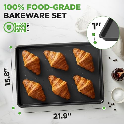 NutriChef 2-Piece XL Mega Cookie Sheet Baking Pans Set - 22" x 16" Extra Large Nonstick Carbon Steel Oven Baking Tray Pans, Stackable Bakeware, Black - NCLGBP16 - color: Black, size: 2-Pack