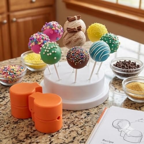2 PCS Cake Pop Mold Press Set for Sphere, Cake Pop Maker with Cutter and Pusher Tool for Home Baking, Birthday Parties, Wedding Dessert，Cake（Orange）