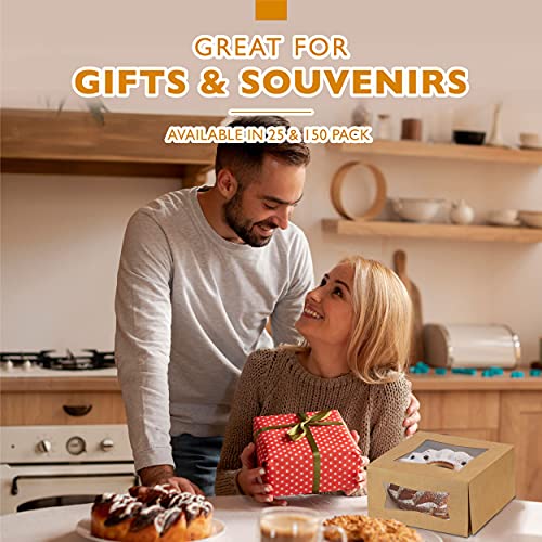 Fit Meal Prep 25 Pack Cake Boxes with Window 8x8x4 Auto Pop-Up Bakery Containers for Dessert, Cookies, and Pastry Gift Treat Box for Packaging Cake Carrier for Valentine's Day, Christmas Kraft
