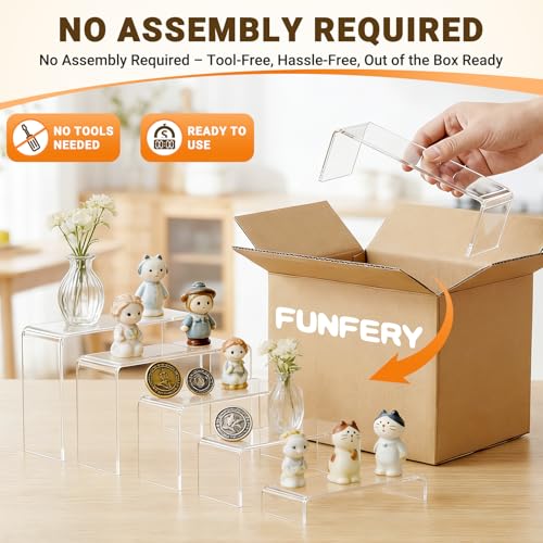 FUNFERY Acrylic Display Risers, 2 Set(7.8"L~8.2"L~8.6"L~9"L~9.3"L)Shelf - color: Clear, size: 10 Pcs