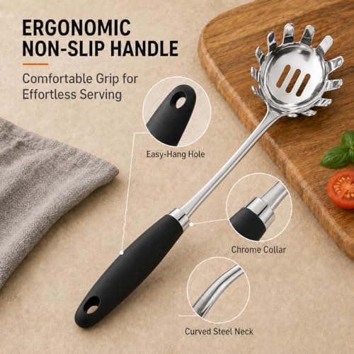 Stainless Steel Pasta Spoon, Spaghetti Server, Pasta Fork, Silver - color: B-Silver Pasta