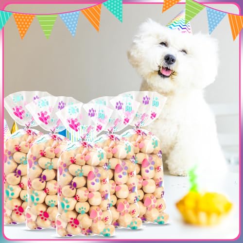 Blulu 100 Pcs Dog Treat Bags Puppy Party Favor, Pink and Purple - color: Pink and Purple