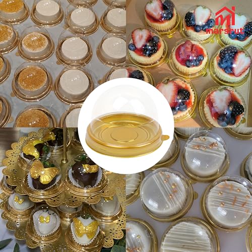 100pcs Mini Flan Containers with Lids, 2.4 in Chocoflanes Bases, Clear Plastic Cake Holder/Box, Round Dome for MINI Cupcake, Dessert, Strawberry, Treats, Gift, Cookies, Mooncake, Muffin, Weddings