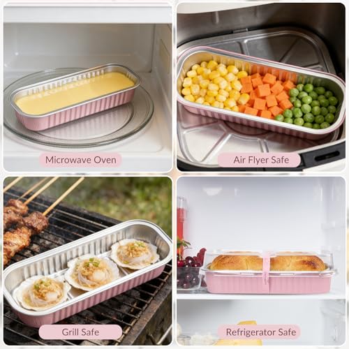 30 Pack Mini Loaf Cake Pan with Lids and Spoons, 6.8oz Small Disposable Aluminum Cake Tin Foil Pans, Rectangular Mini Loaf Bread Pans with Lids for Baking,Party,Picnics,Holidays (Pink) - color: Pink, size: 30 Pack