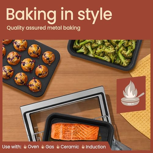 Bakken 4-Piece Bakeware Sets, Nonstick Carbon Steel Baking Sheet, Stackable Space-Saving Bakeware, Dishwasher Safe, Stain-resistant, PFOA, PFOS, & PTFE Free, Oven Safe Up To 450°F, Gray Marble - color: Gray Marble