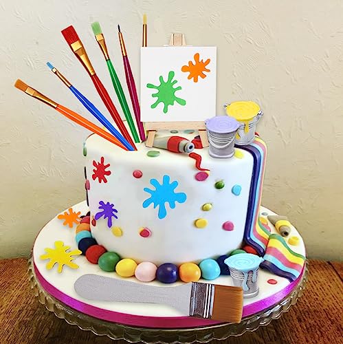 26 Pcs Art Cake Topper Paint Cake Decorations Painting Cake Toppers include Paint Pen Brush Painting Bucket Palette for Kids Birthday Baby Shower Art Themed Party Cake Decoration Supplies - style: Painting Cake Toppers