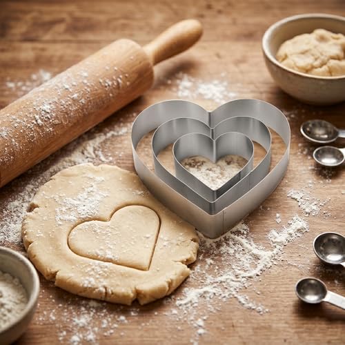 Large Heart Cookie Cutter Set-4/6/8 Inch Heart Cake Mold Ring Pancake Mold Valentine Day Gift Stainless Steel