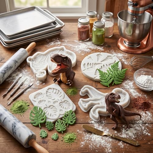 Dinosaur Silicone Molds Tropical Leaf Fondant Mold Set of 4 - color: Style L