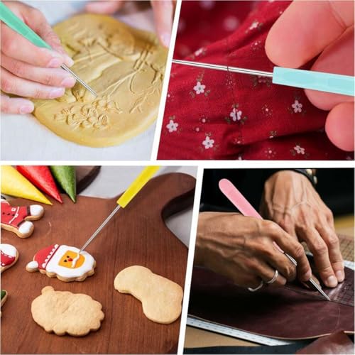 12Pcs Cookie Decorating Scribe Supplies Icing Scribe Tool for Cake Diy Craft Leather Awl Tool,Sewing Stainless Steel Fondant Sugar Stir Needle Biscuit Icing Pin Kit with Handle Baking,Decorating Tools