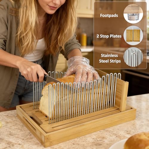 Bamboo bread slicer with stainless steel slide rails（13"L x 8"W） - size: Large