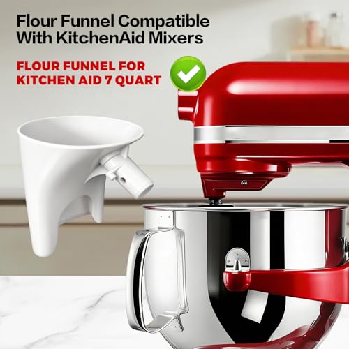 2026 New Flour Funnel for Kitchen Aid Mixer,Fits Tilt-Head 7 Qt (KSM150) - color: C White