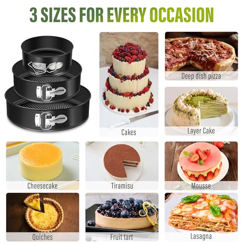 Vakoo Springform Pan Set, Removable Bottom for Easy Release, 4/7/9 Inch - size: 4+7+9 Inch