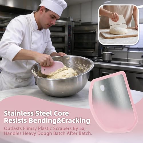 Flexible Dough Scraper with Metal Core: Silicone Bowl Scraper Bread Baking - color: Pink