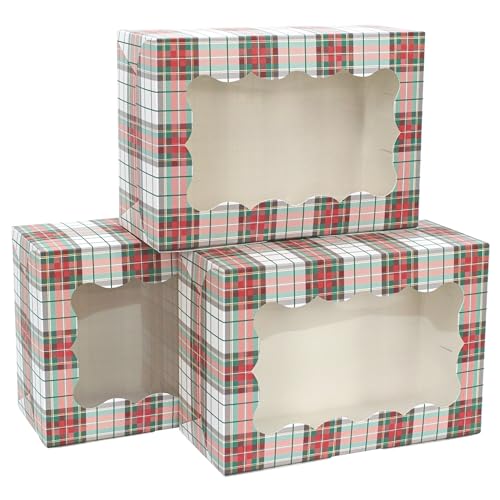 Christmas Cookie Boxes - 12 Pack - Tartan Plaid Bakery Gift Box with Window - color: Tartan Plaid