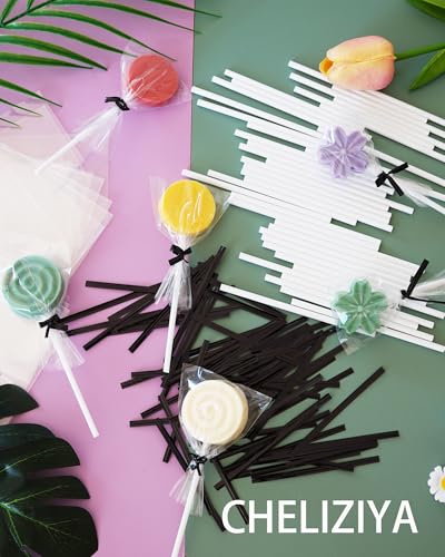 4-inch 300ct White Lollipop Sticks and Bags Set, CHELIZIYA Paper Sticks Kit - color: Black