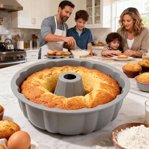 SOV silicone cake pan, silicone Cake Molds, Bakeware Non Stick 10 inch Pan for Jello,Gelatin,cake, Silicone Baking Molds for Cakes, Round Baking Pan (grey+1 pack) - size: Grey, 1 pack