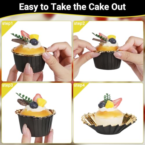 EUSOAR Cupcake Boxes with Cupcake Cups, 50pcs 3.5 Inch Single Cupcakes Holder and 50pcs 3.5oz Cupcakes Wrappers, Transparent Dessert Pastry Cupcakes Containers for Wedding Party Favor Bakery - color: Black