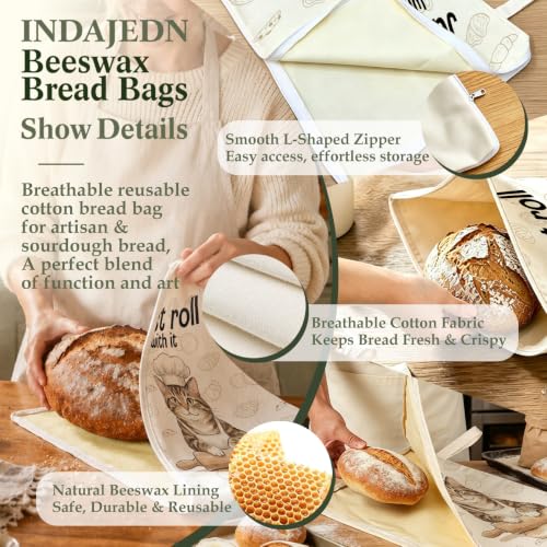 Tabby Cat Baking Gifts Beeswax Bread Bags 2 Pack XL 13x17in - color: Cat Baking 03