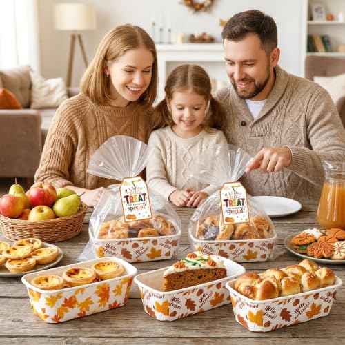 50 Sets Fall Disposable Mini Loaf Pans with Bags Ties Greeting Cards
