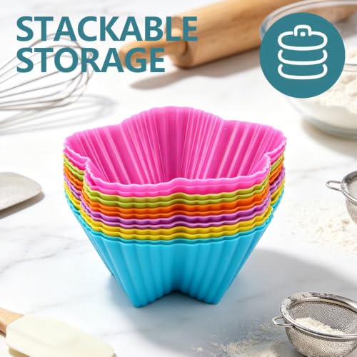 12 Pack Reusable Silicone Cupcake Liners Baking Cups Liners - color: Colored-Star