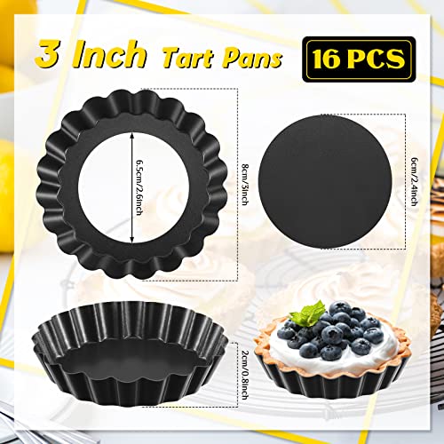 Tessco for you 16 Pcs Mini Tart Pans for Baking, Black Gray Round - size: 3 Inch (Round), style: Black Gray Round